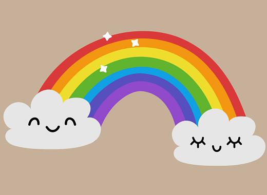 rainbow with smiley clouds